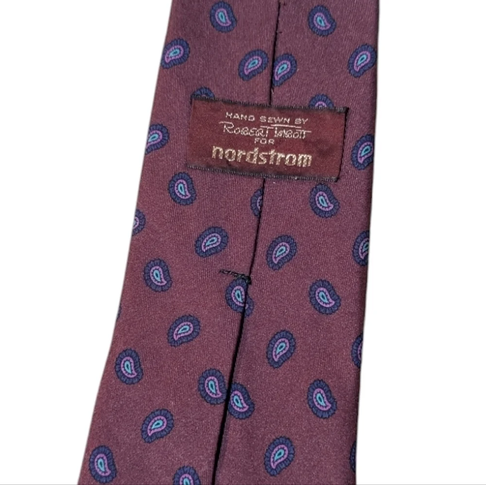 Robert Talbott Nordstrom Tie Hand Sewn Silk Burgundy Blue Mini Paisley  Print